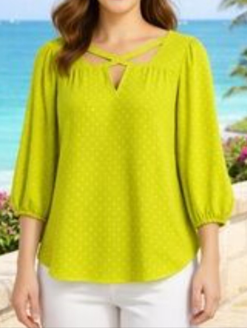 Cato Bright Lime Green Polyester Top - Textured Finish